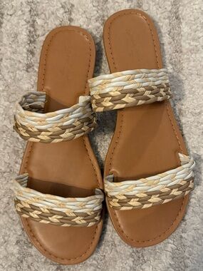 Universal Thread Braided Double-Strap Slide Sandals - Tan & Ivory